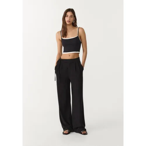 Pantalon fluide à nœud avec lin 32 - Stradivarius - Modalova
