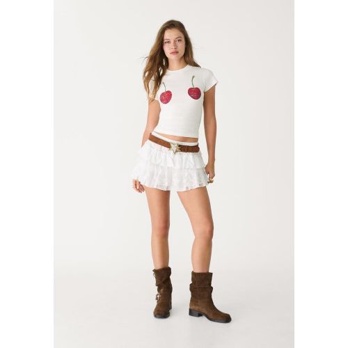 T-shirt manches courtes cerises XS - Stradivarius - Modalova