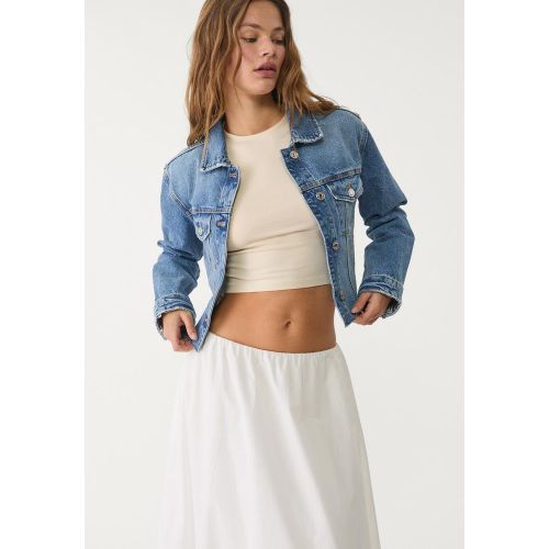 Blouson denim poches DENIM BLEU MOYEN DÉLAVÉ XS - Stradivarius - Modalova