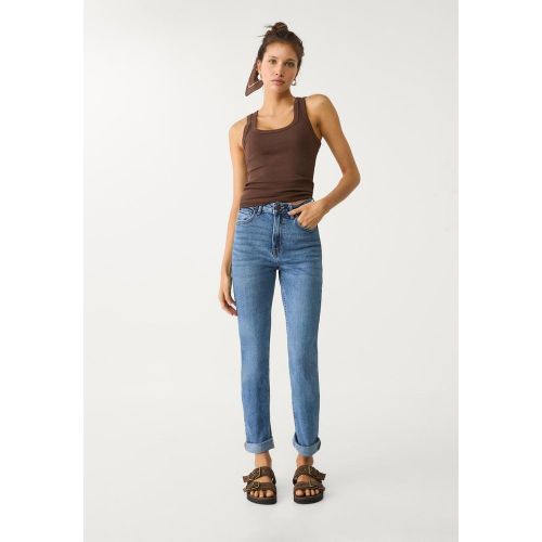Jean 1465 mom slim DENIM BLEU MOYEN CLAIR DÉLAVÉ 34 - Stradivarius - Modalova