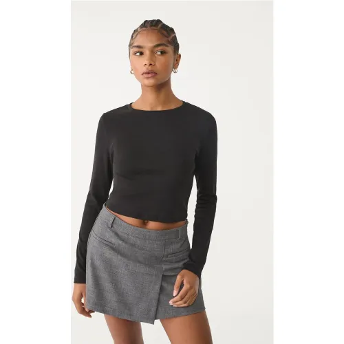 T-shirt cropped en coton à manches longues S - Stradivarius - Modalova