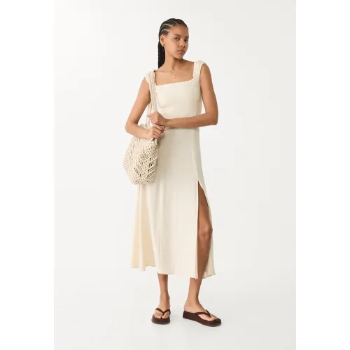 Robe midi fluide dos nu croisé en lin XS - Stradivarius - Modalova