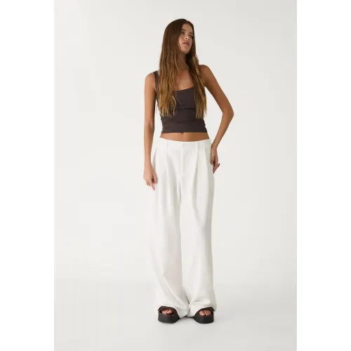Pantalon habillé wide leg à pinces Écru 32 - Stradivarius - Modalova