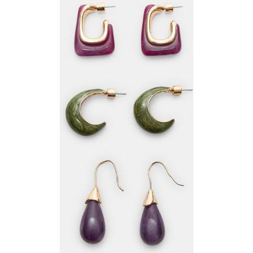 Ensemble de 3 paires de boucles d'oreilles créoles et pendantes contrastées OS - Stradivarius - Modalova