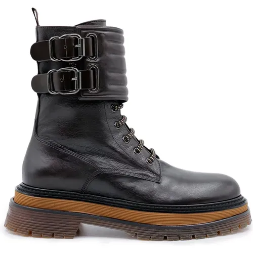 Leather lace-up combat boots - Laura Bellariva - Modalova