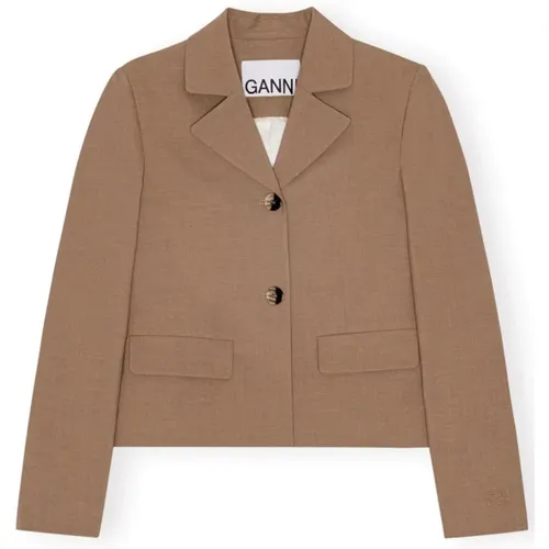 Ganni - Jackets > Blazers - Beige - Ganni - Modalova