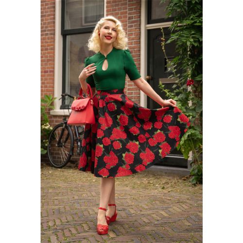 Exclusivité Topvintage ~ Jupe Corolle Adriana Roses en Noir et Rouge - topvintage boutique collection - Modalova