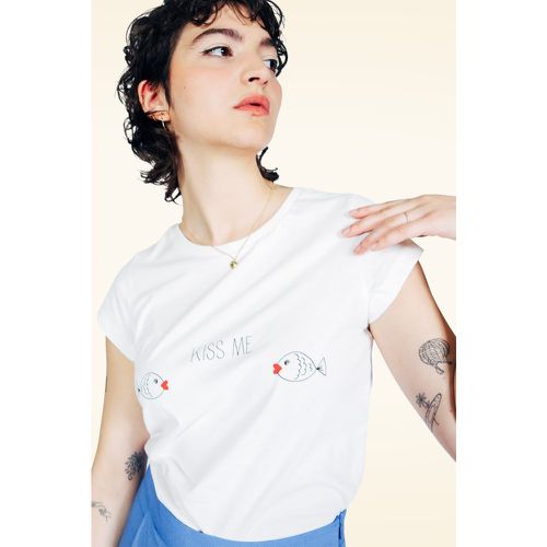 T-shirt Kiss Me en écru - Mademoiselle YéYé - Modalova