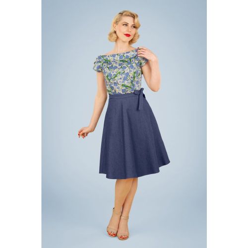 Sweet Sail Wrap Swing Skirt Années 50 en Denim - Banned Retro - Modalova