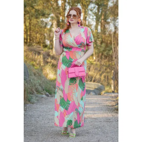 Robe longue Laurie en feuilles multicolores pastel - vintage chic for topvintage - Modalova
