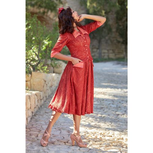 Jupe corolle Duena en dentelle corail - miss candyfloss - Modalova
