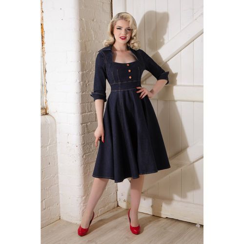 Lorrinda Lee Swing Dress Années 50 en Denim Foncé - Rock-a-Booty - Modalova