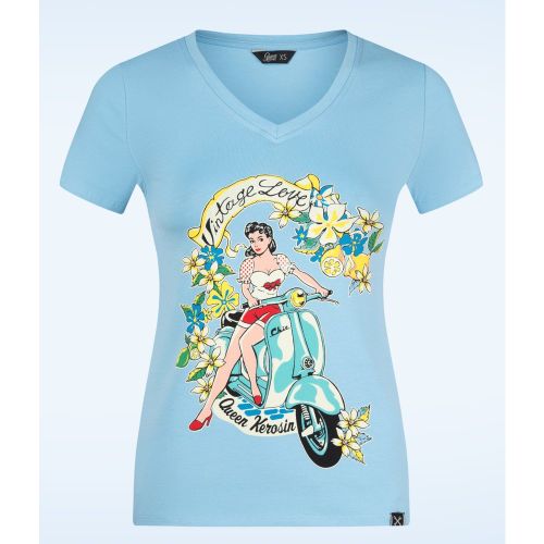 T-shirt Vintage Love en bleu ciel - Queen Kerosin - Modalova