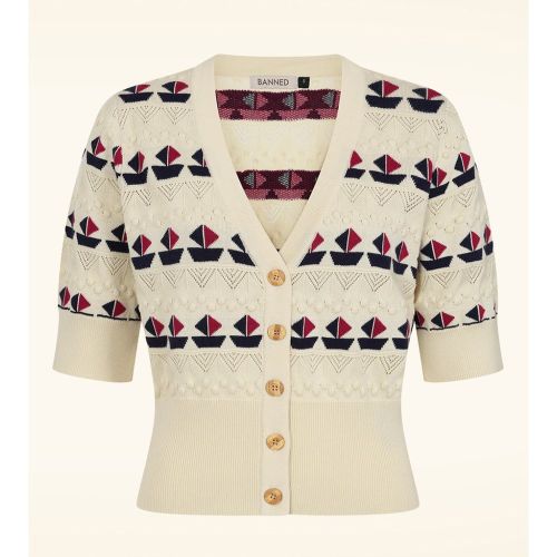 Cardigan Kitty Sail en crème - Banned Retro - Modalova