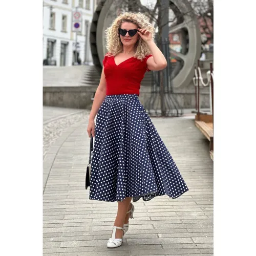 Jupe corolle Dot Days en marine - Banned Retro - Modalova
