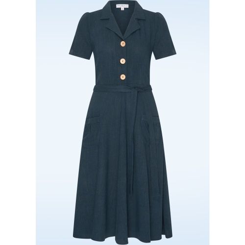Robe midi Revers en lin bleu Marino - Very Cherry - Modalova