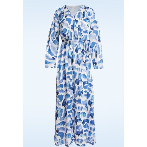 Robe longue Suzie en blanc et bleu - Smashed Lemon - Modalova