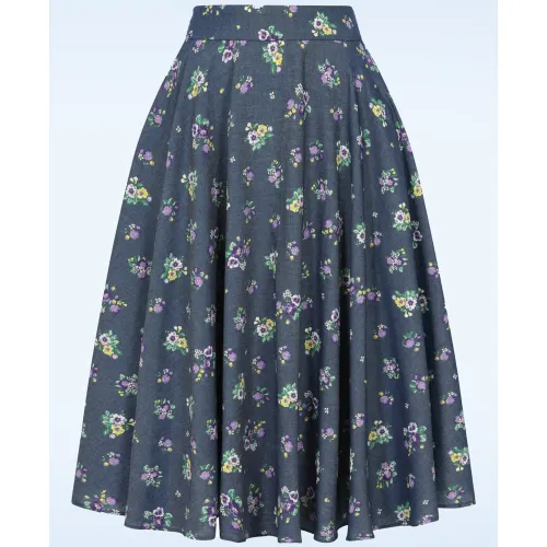 Jupe évasée fleurie Cary en bleu - Banned Retro - Modalova