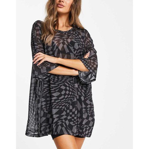 Ensemble de pyjama en tulle imprimé damier avec short legging et t-shirt - Noir et blanc - Topshop - Modalova
