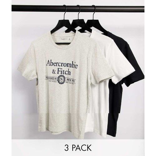 Pack de 3 t-shirts à grand logo emblématique - Blanc, gris chiné et noir - Abercrombie & Fitch - Modalova