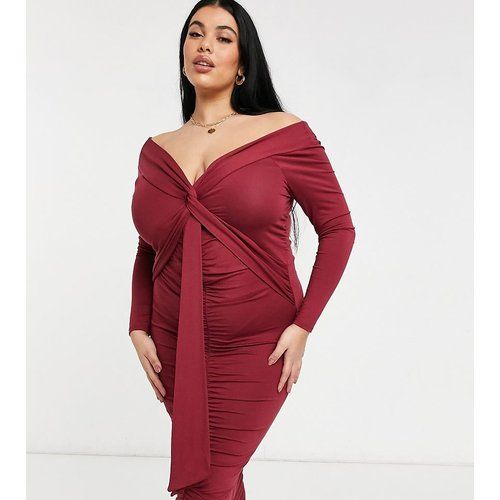 ASOS DESIGN Curve - Robe mi-longue à manches longues avec encolure Bardot - Bordeaux - ASOS Curve - Modalova