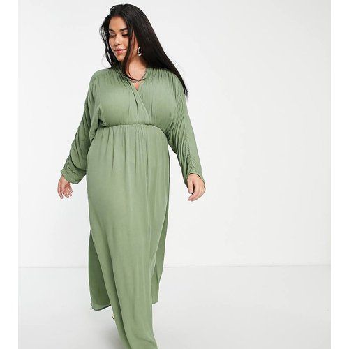 ASOS DESIGN Curve - Robe de plage longue à décolleté plongeant - Kaki - ASOS Curve - Modalova