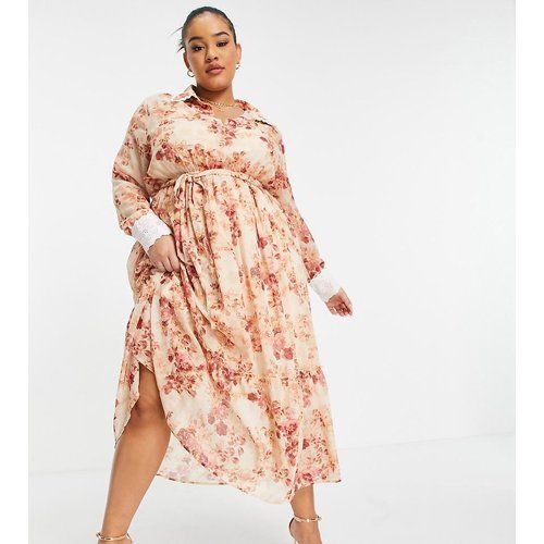 Robe chemise à col avec ceinture à nouer et ourlet tombant - Blush fleuri - Hope & Ivy Plus - Modalova