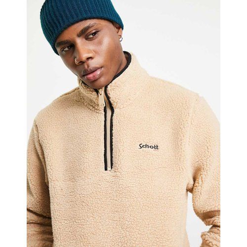 Andric - Sweat-shirt à demi-fermeture éclair avec logo brodé en sherpa - Beige - Schott - Modalova