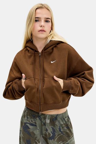 Sweat à capuche court zippé en molleton marron Nike Studio en taille: XS - Urban Outfitters - Modalova