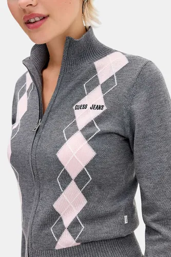 Haut en tricot à fermeture éclair Jeans gris et rose à motif argyle en taille: Small - GUESS - Modalova