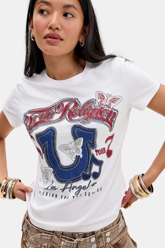 T-shirt graphique avec logo fer à cheval en cristal blanc en taille: Small - True Religion - Modalova