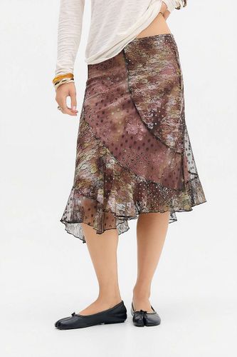 Jupe midi à enfiler UO Stevie en maille imprimée et dentelle par en taille: Large - Urban Outfitters - Modalova