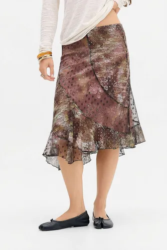 Jupe midi à enfiler UO Stevie en maille imprimée et dentelle par en taille: Medium - Urban Outfitters - Modalova