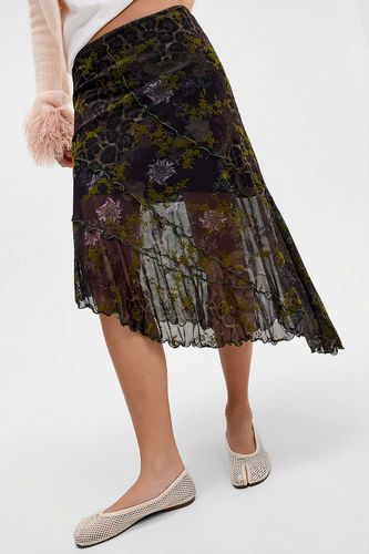 Jupe midi asymétrique en maille floquée UO par en taille: 2XS - Urban Outfitters - Modalova