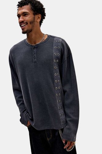 T-shirt Henley gaufré à aillets noir exclusif UO en taille: Small - Ed Hardy - Modalova