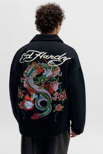 Veste en toile à fermoir noir Exclusivité UO en taille: Small - Ed Hardy - Modalova