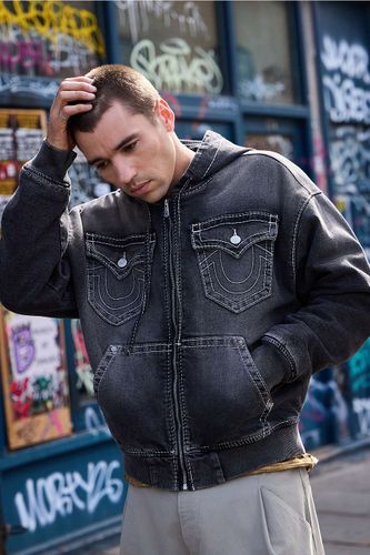 Veste en jean à capuche grise Big T en taille: Small - True Religion - Modalova
