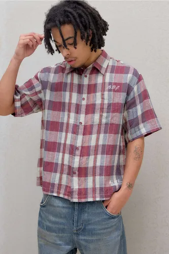 Chemise en lin à carreaux brodée en taille: Medium - BDG - Modalova