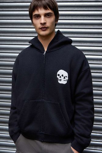 Sweat à capuche noir à fermeture éclair avec tête de mort en Black taille: 2XS - Archivis - Modalova