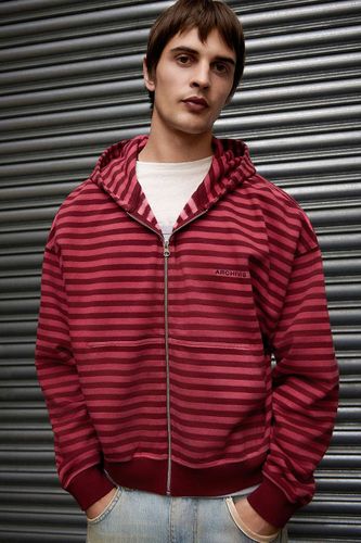 Sweat à capuche zippé à rayures rouges et bordeaux en Red taille: XS - Archivis - Modalova