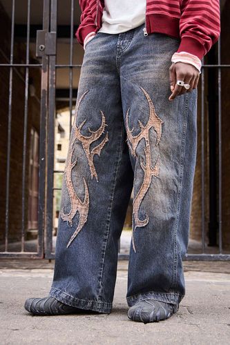 Jean Neo Skate à carreaux bleu noir avec appliqué taille: 28 l 30 L - BDG - Modalova