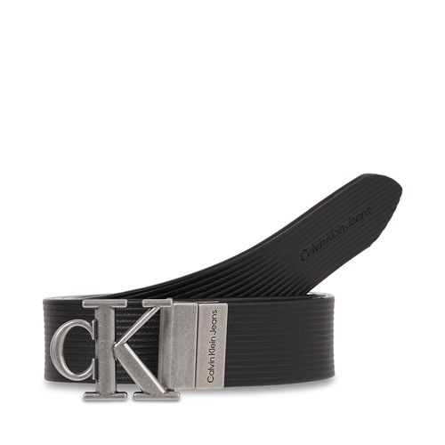Ceinture Calvin Klein Jeans Round Mn/Rev Lthr Text Belt K60K611248 Black Solid/Black Texture 0GM - Chaussures.fr - Modalova