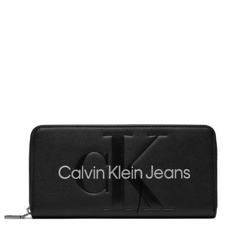 Portefeuille grand format Calvin Klein Jeans Sculpted Mono Zip Around Mono K60K607634 Black/Metallic Logo 0GL - Chaussures.fr - Modalova
