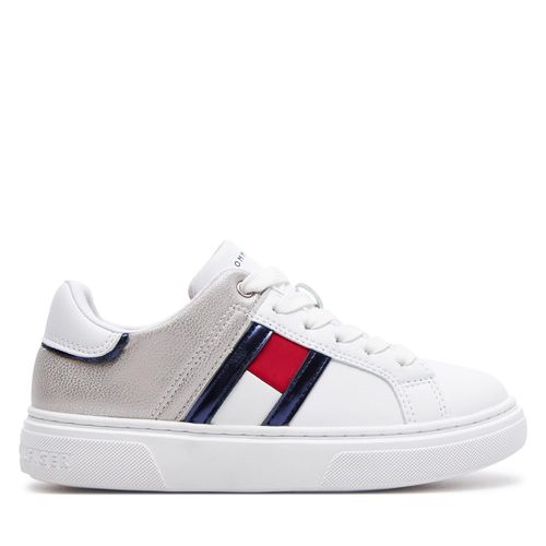 Sneakers Tommy Hilfiger Flag Low Cut Lace-Up Sneaker T3A9-33201-1355 M White/Silver X025 - Chaussures.fr - Modalova