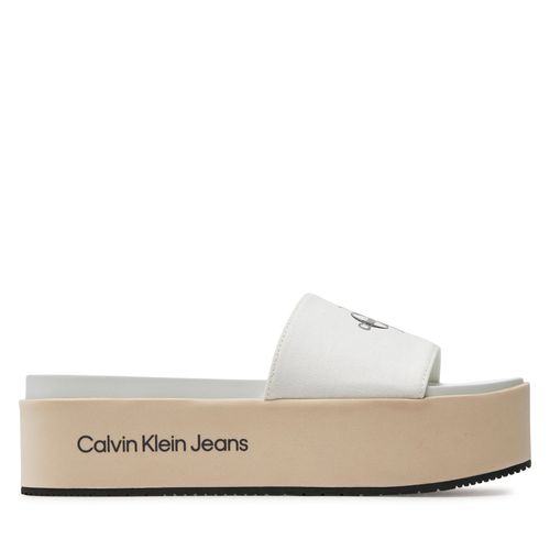 Mules / sandales de bain Calvin Klein Jeans Flatform Sandal Met YW0YW01036 Creamy White/Bright White 0F9 - Chaussures.fr - Modalova