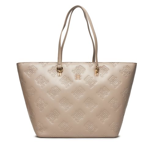 Sac à main Tommy Hilfiger Th Refined Tote Mono AW0AW15726 Beige - Chaussures.fr - Modalova
