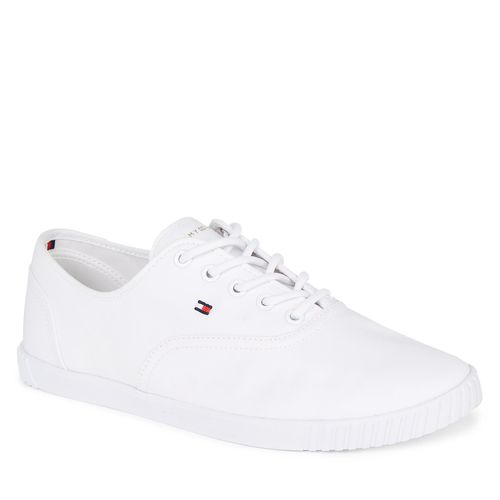 Tennis Tommy Hilfiger Canvas Lace Up Sneaker FW0FW07805 White YBS - Chaussures.fr - Modalova