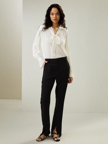 LILYSILK Blouse en Soie Naturel-Blanc XXXS, Col V Ruban, Ghost Crepe, Élégante et Légère - LILYSILK - Modalova