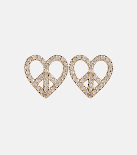 Boucles d'oreilles Peace Heart en or 14 ct et diamants - Sydney Evan - Modalova