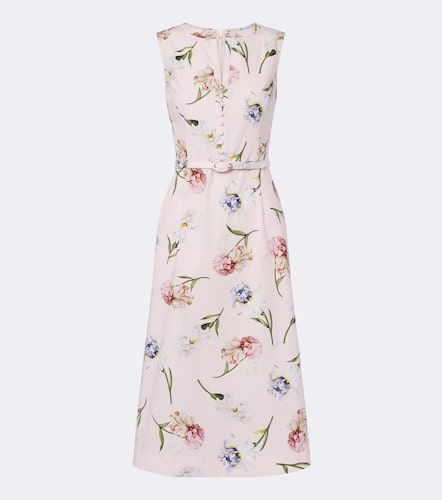 Robe midi en coton mélangé à fleurs - Oscar de la Renta - Modalova
